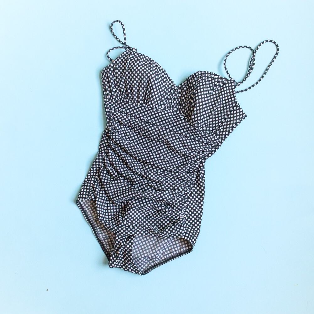 Magic Suit Black Polka Dot One Piece Swimsuit Size 10 Slimming Retro Padded Bra